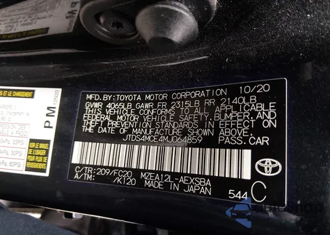 2021 Toyota Corolla Se from USA, damaged, VIN JTDS4MCE4MJ064859